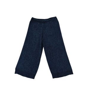 LULUS Comfy Cutie Midnight Blue Chenille Sweater Pant SZ L Pull-On Wide Leg Crop